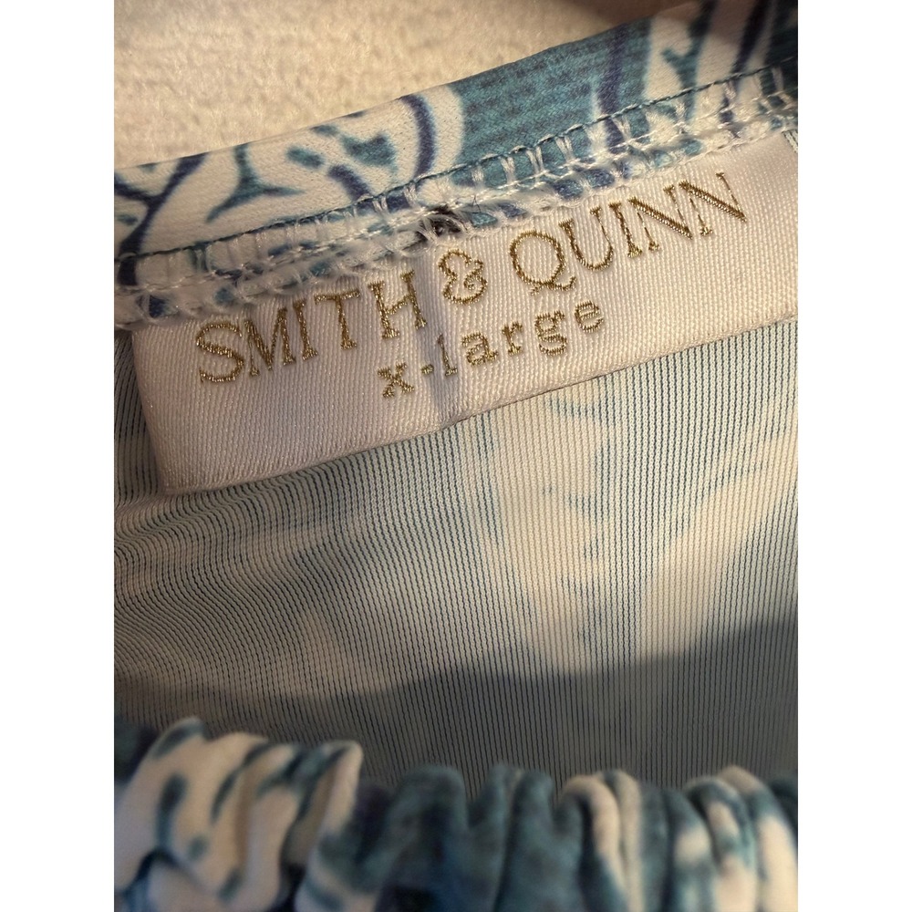Smith & Quinn Blue White Floral Tiered Midi Dress XL Short Sleeve Belted Stretch - Picture 3 of 5